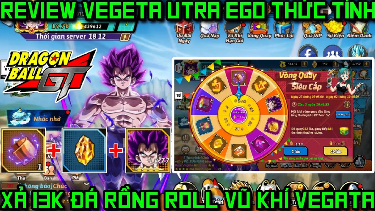 Rồng Thần Siêu Cấp - Xả 13K Đá Rồng Roll Vũ Khí Thức Tỉnh Vegeta Ultra Ego Review