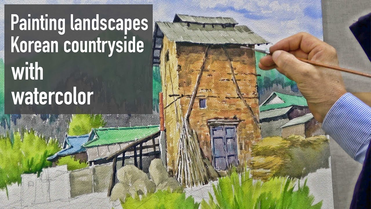 Watercolor Korean countryside landscapes painting process tutorial [speed painting]