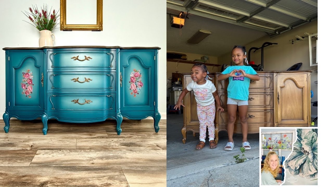 Chalk Paint Furniture Makeover | Blended Turquoise Finish with Floral Accents