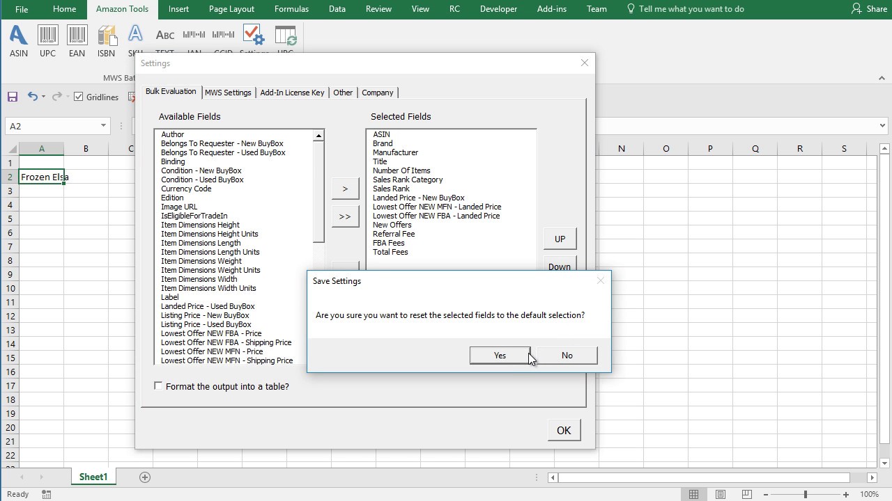 Amazon data into Excel from Sellertools.io