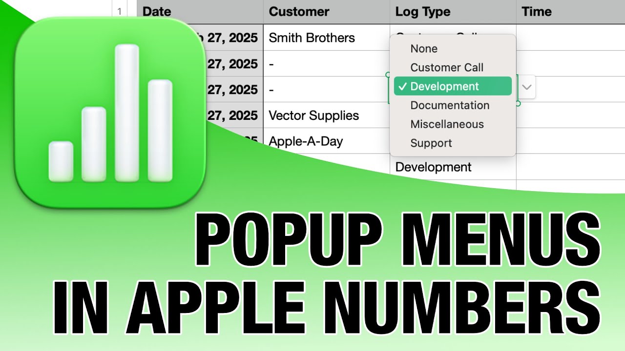 Apple Numbers Drop Down Lists