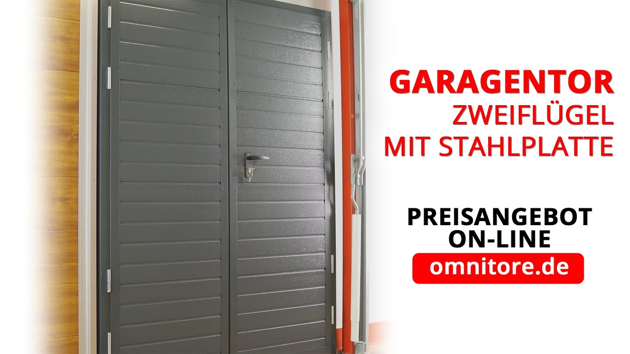 Stahlgaragentor, doppelbl&auml;ttrig, mit Paneelf&uuml;llung PREIS ON-LINE omnitore.de