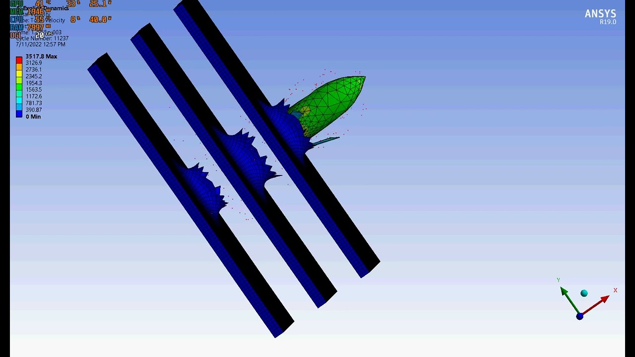 Bullet trajectory penetrate a three plates