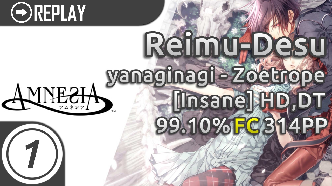 Reimu-Desu | yanaginagi - Zoetrope [Insane] HDDT 99.10% FC 314pp #1