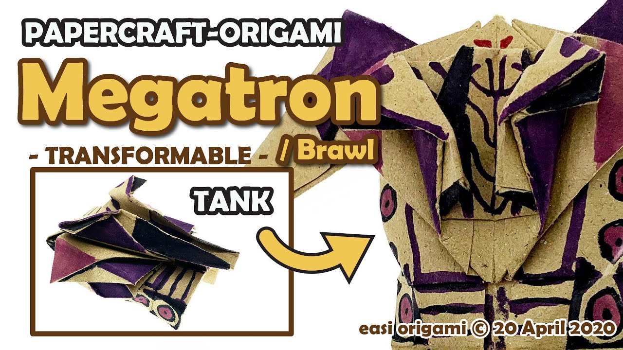 How to make a Papercraft, Origami Megatron / Brawl (requires 1 straight cut)