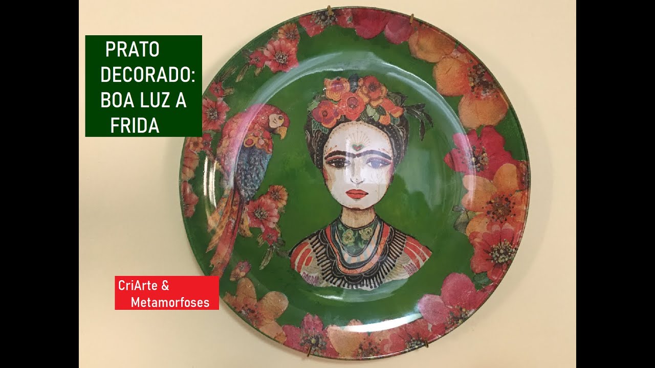 PRATO DECORADO DECOUPAGE: LUZ BOA A FRIDA #PratoDecorado #DecoupagePrato #ReverseDecoupage #Frida
