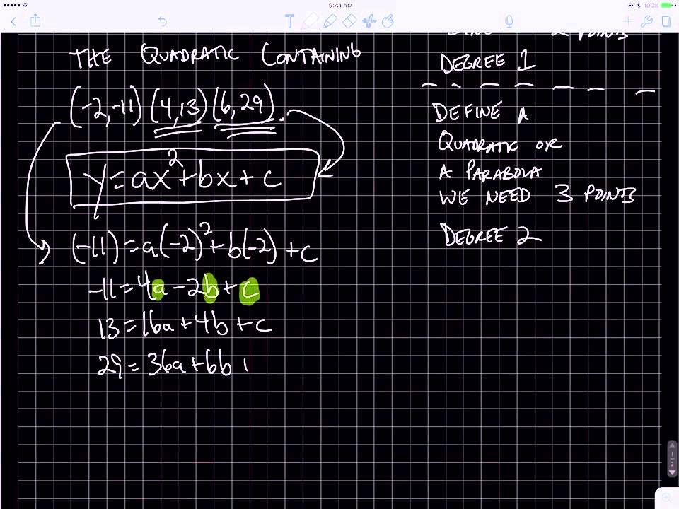 Write the equation of a quadratic given 3 points