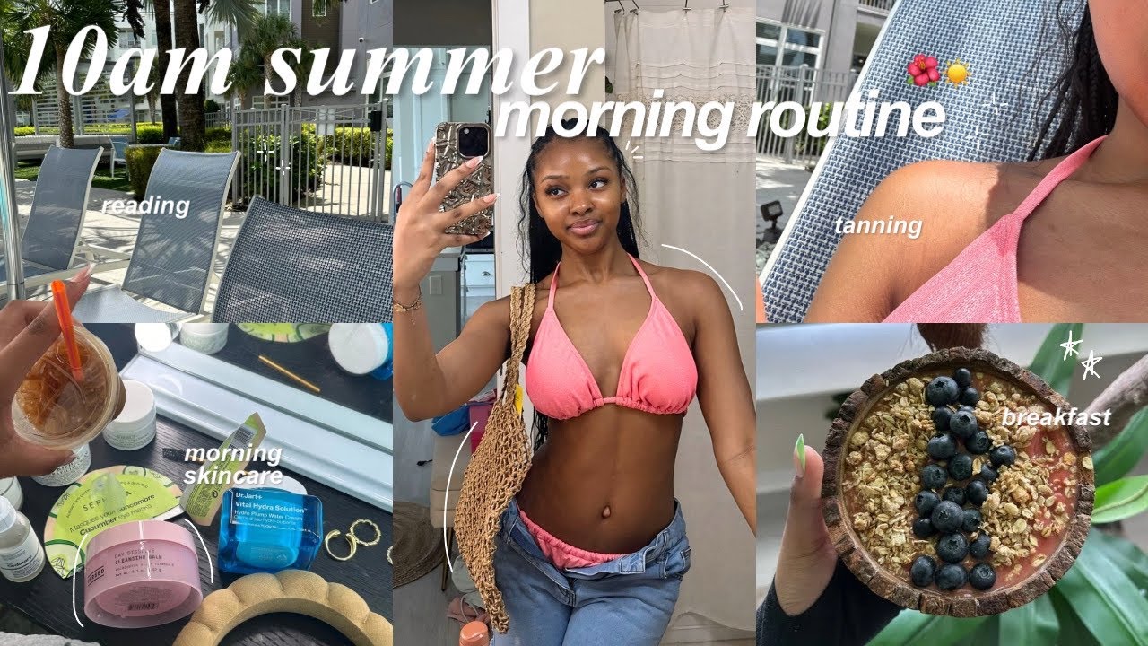 10AM SUMMER MORNING ROUTINE ‧₊˚❀༉‧₊˚. | skincare, tanning, reading, etc