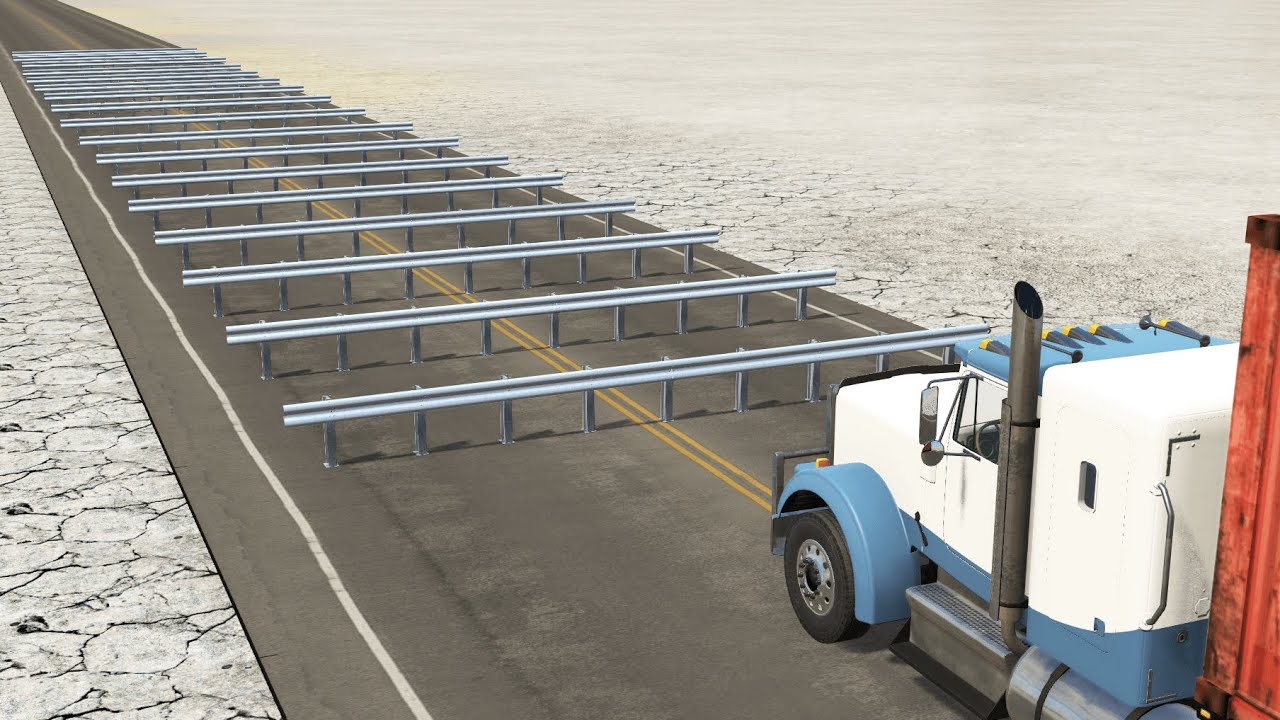 Cars vs Numerous Guardrails – BeamNG.Drive
