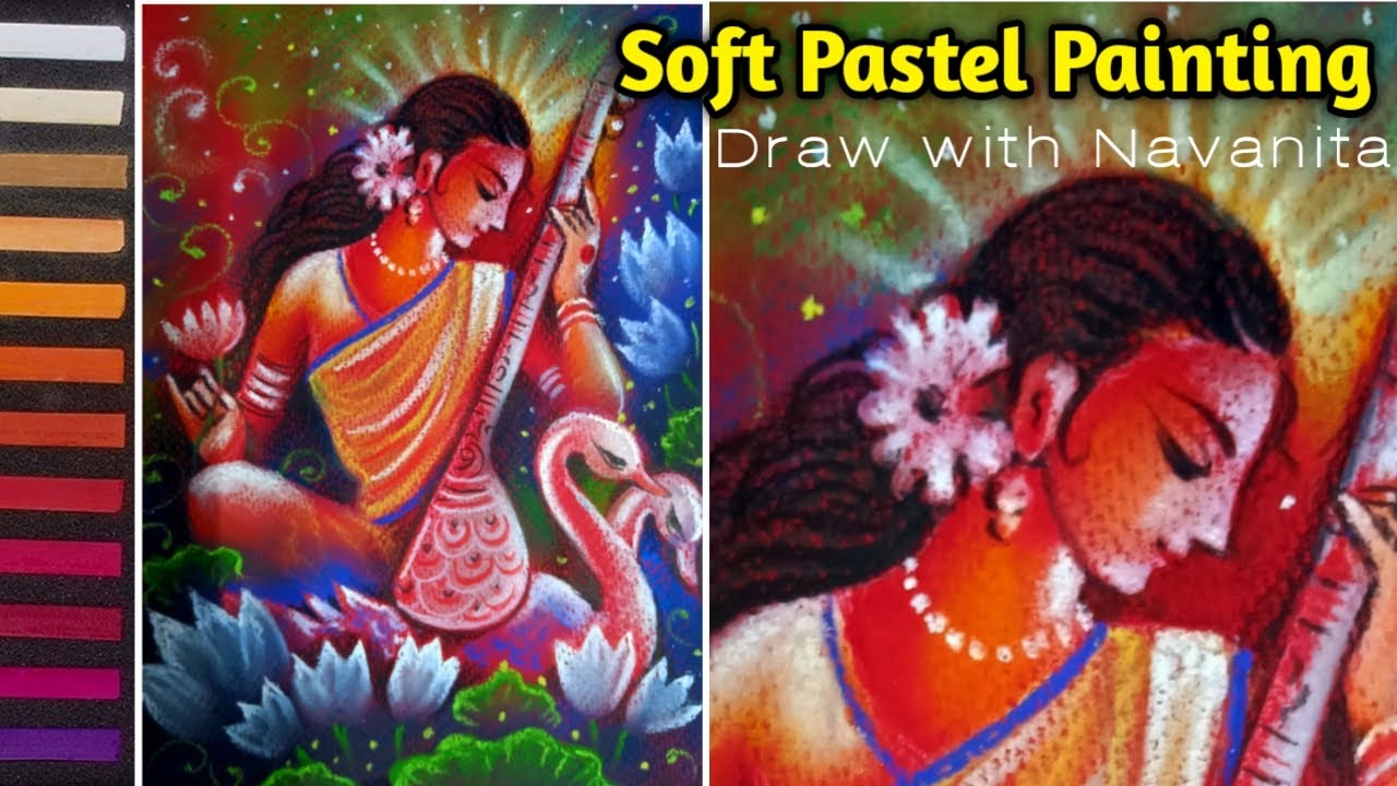 Saraswati/Maa Saraswati Drawing/Drawing of Saraswati Maa with Soft Pastels/Soft Pastel Painting