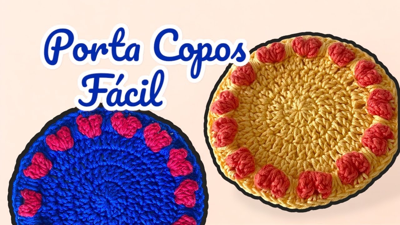 Porta copos em crochê - coração em relevo