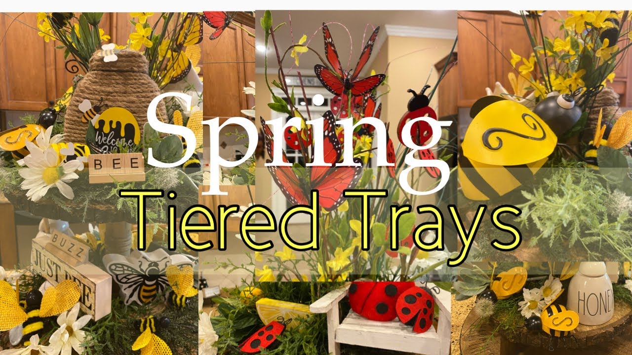 SPRING TIERED TRAYS 2022 DECORATING IDEAS  SPRING DECOR IDEAS 2022 TIERED TRAYS DECORATE WITH ME