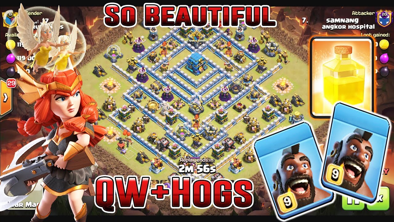 So Beautiful Attack!! QW+HOGS Strategy Destroy TH12 3-Star ( Clash of Clans )