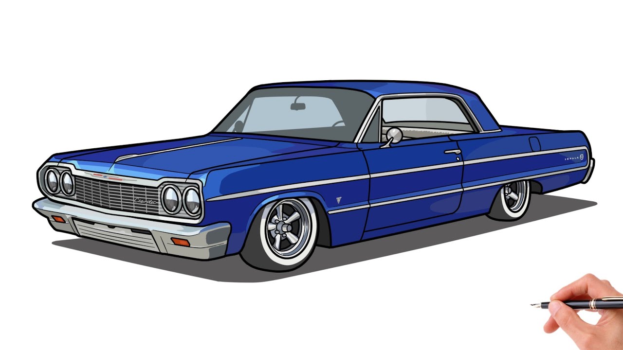 How to draw a CHEVROLET IMPALA 1964 / drawing Chevrolet Impala lowrider car