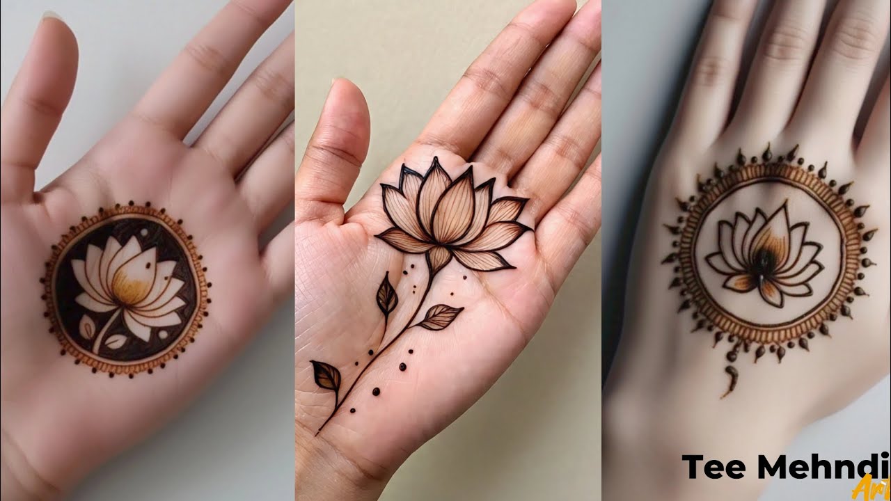 Lotus mehndi design front hand|simple bold mehndi design|aesthetic mehndi design front hand|tikki me