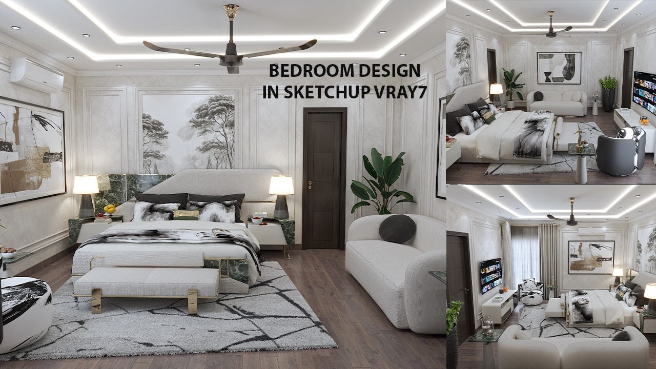 Modern Bedroom Design in SketchUp👌| V-Ray7| Full Molding Design #interiordesign  #vrayforsketchup