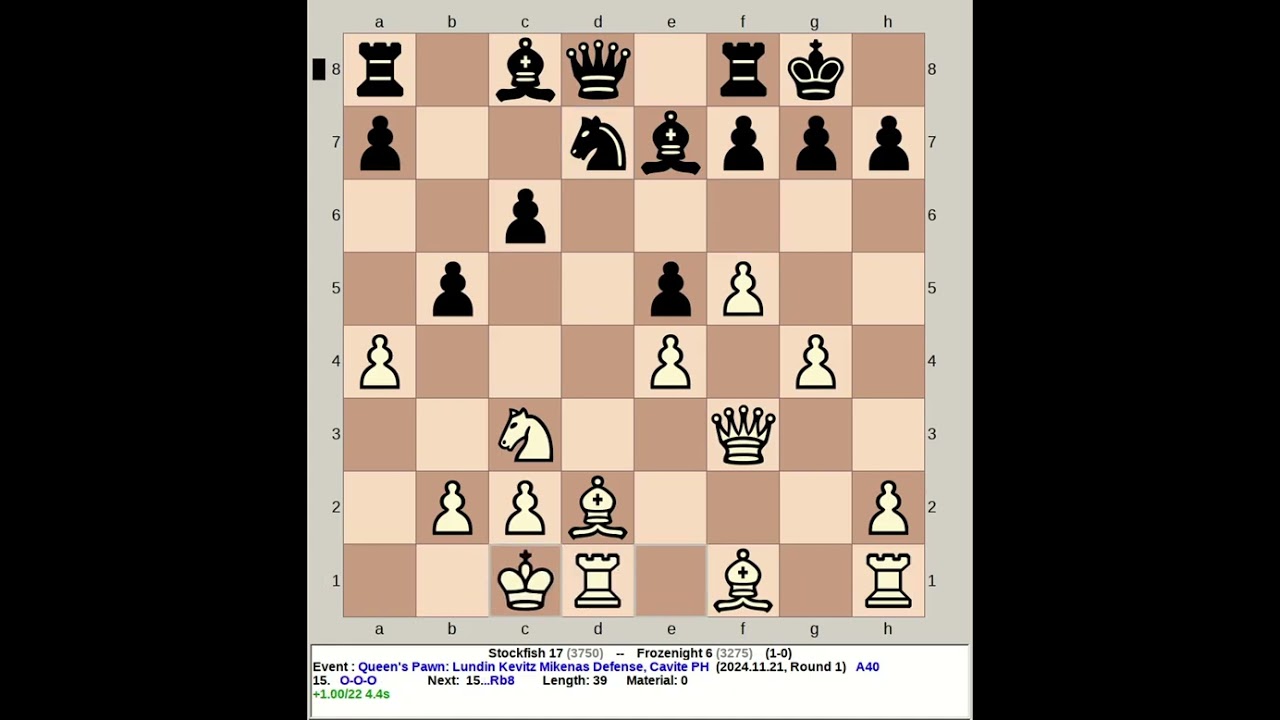 Stockfish 17 vs Frozenight 6 | Queen's Pawn: Lundin Kevitz Mikenas Defense #chess