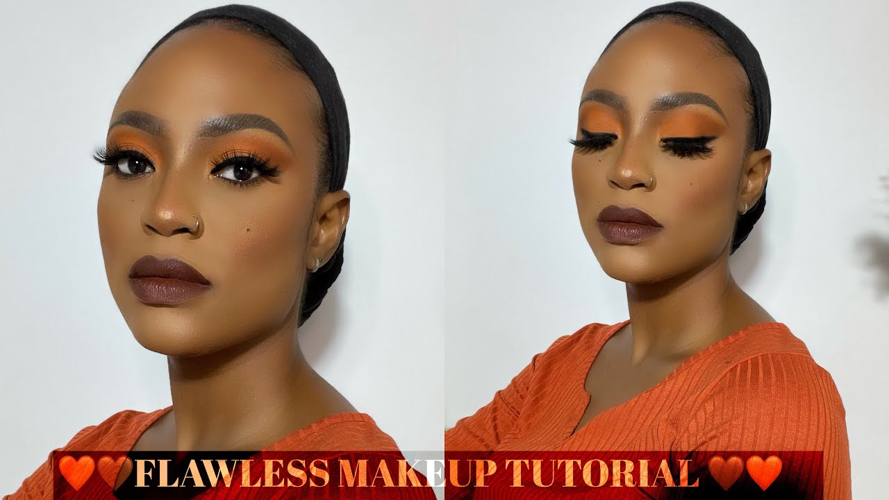 FLAWLESS BOLD FALL MAKEUP TUTORIAL+ 🧡EYESHADOW LOOK🤎 #BeginnerFriendly  #poc #darkskin #brownskin