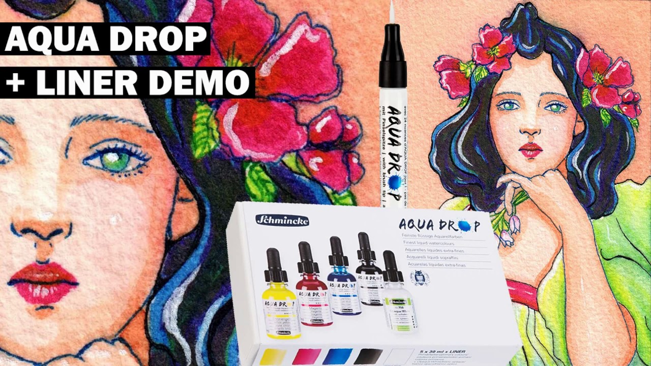 Schmincke Aqua Drop Review + LINER Tutorial LIQUID WATERCOLOR Pigment Based Primary + Technical Pens