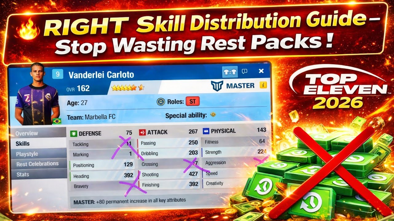 🔥 Top Eleven 2026 RIGHT Skill Distribution Guide – Stop Wasting Rest Packs !