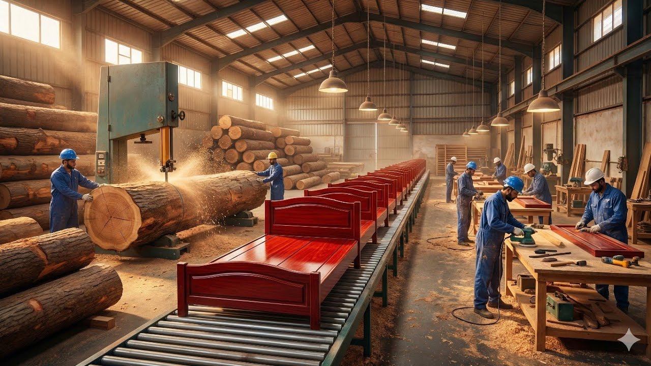 Inside a Wooden Bed Factory | How Wooden Beds Are Made Step by Step