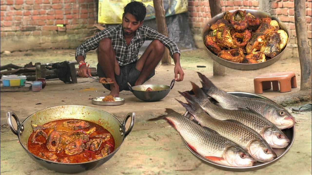Small Rohu Fish Curry Recipe Cooking By Village Boy | Belicious Fish Masala | Rohu Machhali Recipe