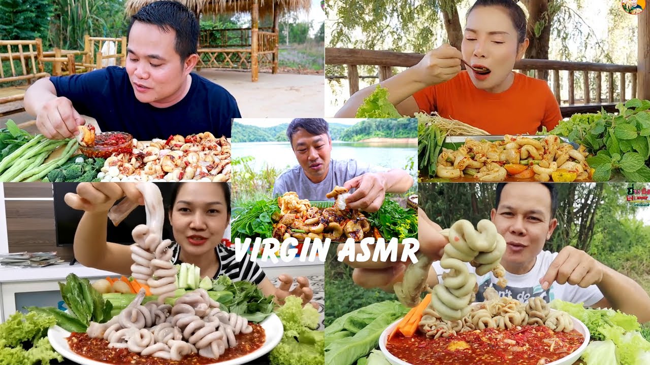 Pork Intestines Eating with Chilli Sauce and Spicy Thai.I Tổng hợp  clip lòng heo sốt thái.