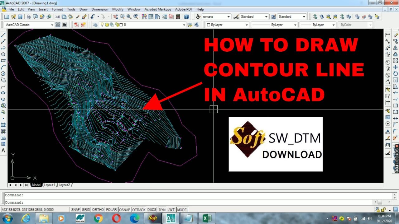 How to draw contour line in AutoCAD||SW DTM||Contour