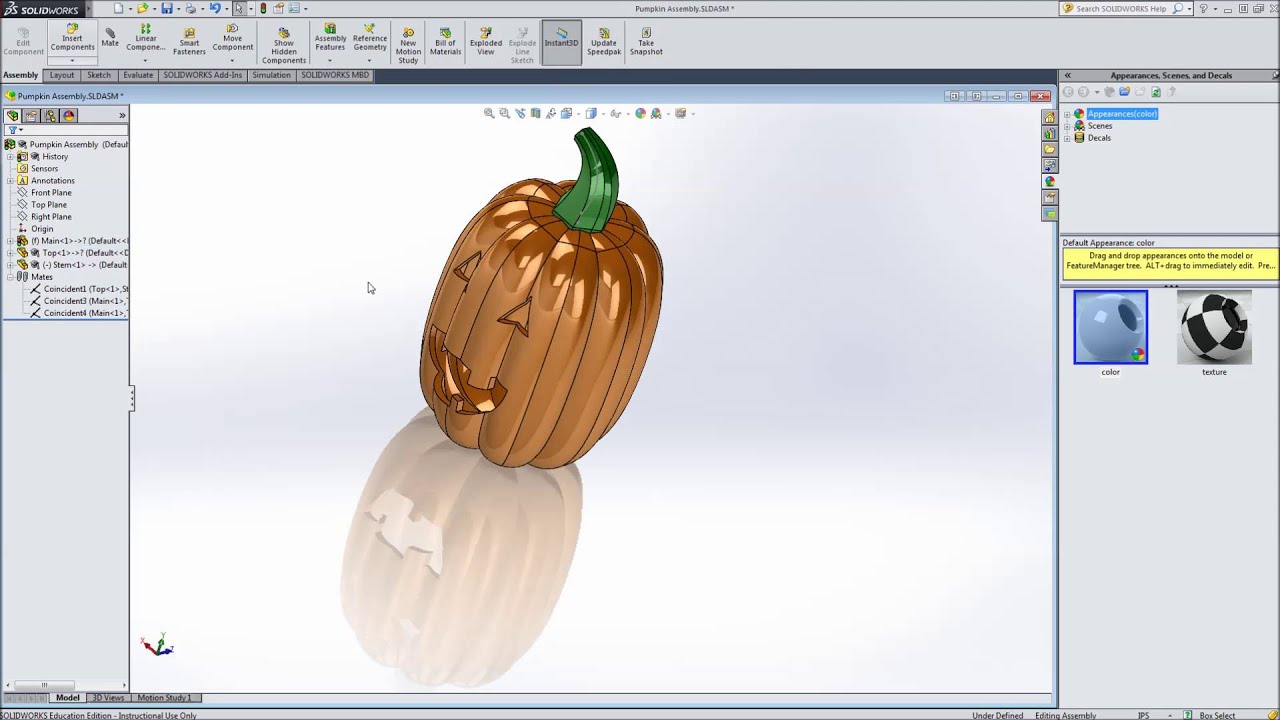 Modeling a pumpkin in SolidWorks - Part 2 - Assembly
