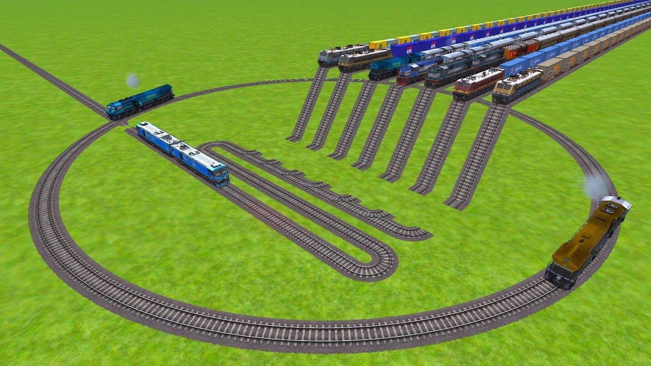 ALL REALISTIC TRAINS CROSSING FOR ROUNDED CIRCLES RISKY RAILROAD TRACKS ZIG ZAG TRACKS//#railway 