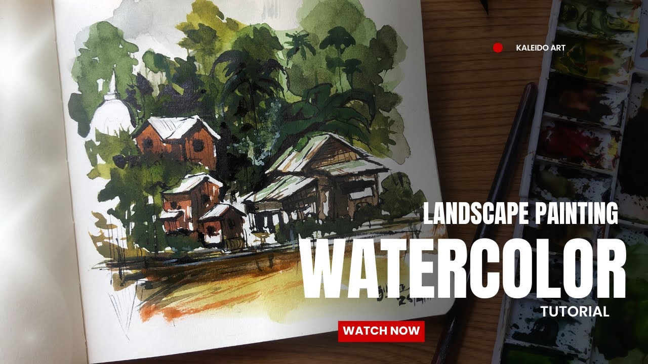 How to paint landscap painting / ink & watercolor #watercolorpainting #kaleido_art