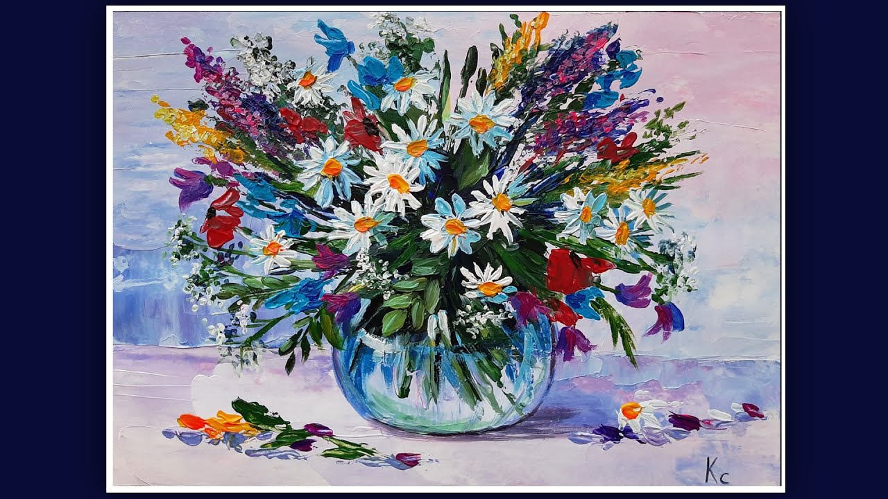 РИСУЕМ БУКЕТ ПОЛЕВЫХ ЦВЕТОВ АКРИЛОМ -МАСТИХИНОМ ПОЭТАПНО//DRAW A BOUQUET WITH ACRYLIC