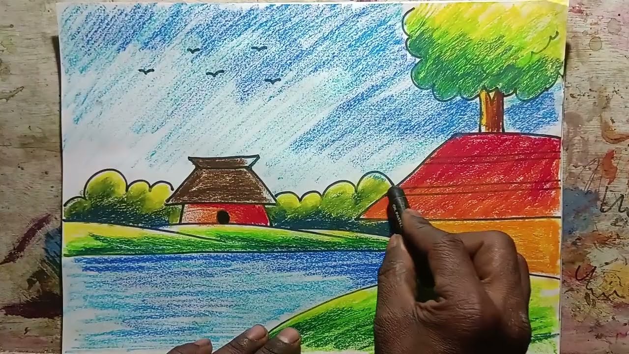 How to draw a village scenery drawing|| Scenery drawing easy step by step #Howtodraw  #Art #Drawing 