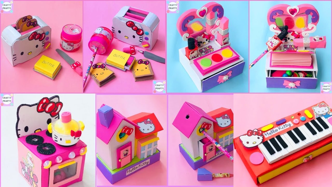 5  EASY HELLO KITTY CRAFT IDEAS || School Craft Idea ||Stationery Organizer/ School supplies