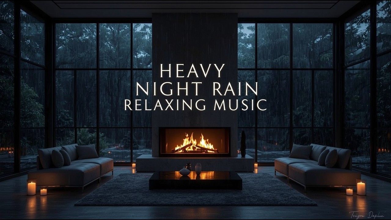 Heavy Rain at Night with Fireplace Sound🌧️🔥 8 Hours Cozy Rain Ambience for Deep Sleep, Relax & Study