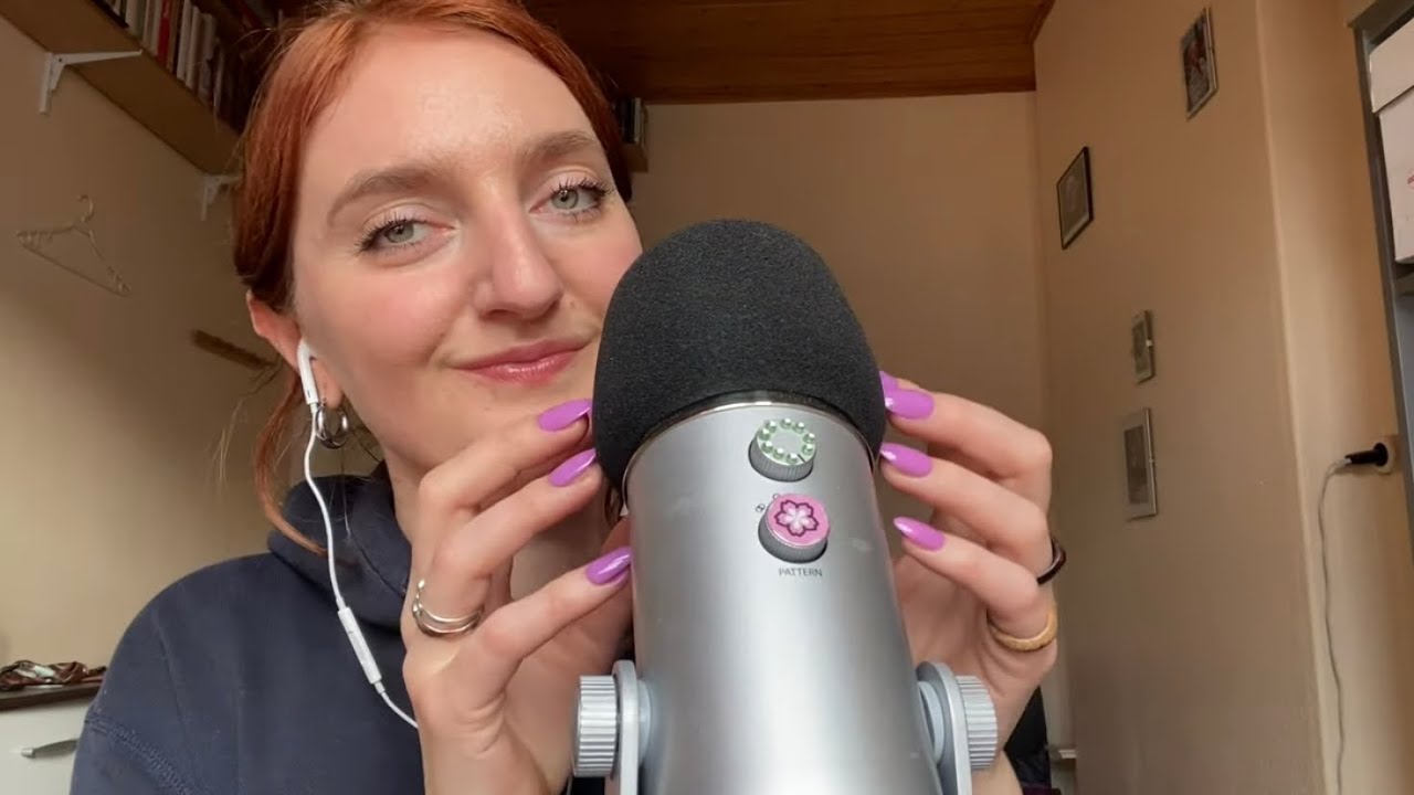 ASMR mic scratching with long nails & trigger words in german and english ✨super close & tingly