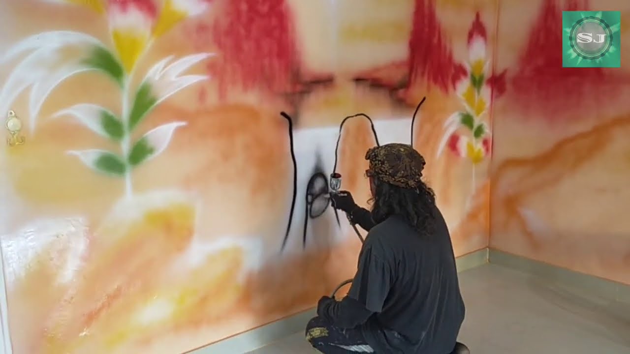 VIRAL!! Indah Banget!! Melukis airbrush di dalem rumah. ( alam mempesona ). Request Boss