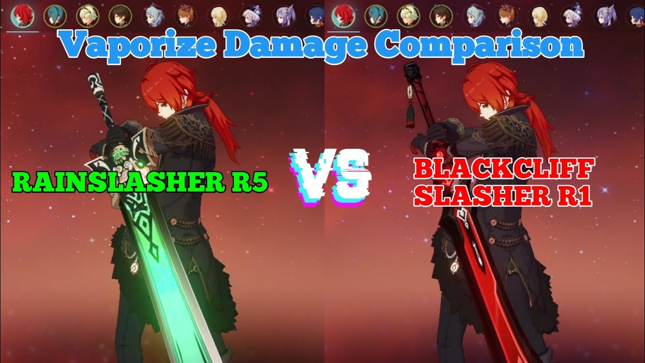 Rainslasher R5 vs Blackcliff Slasher R1 Damage Comparison On Diluc