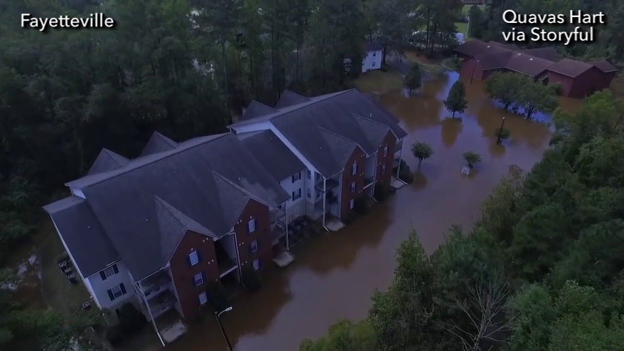 Drone footage of the flooding in Fayetteville