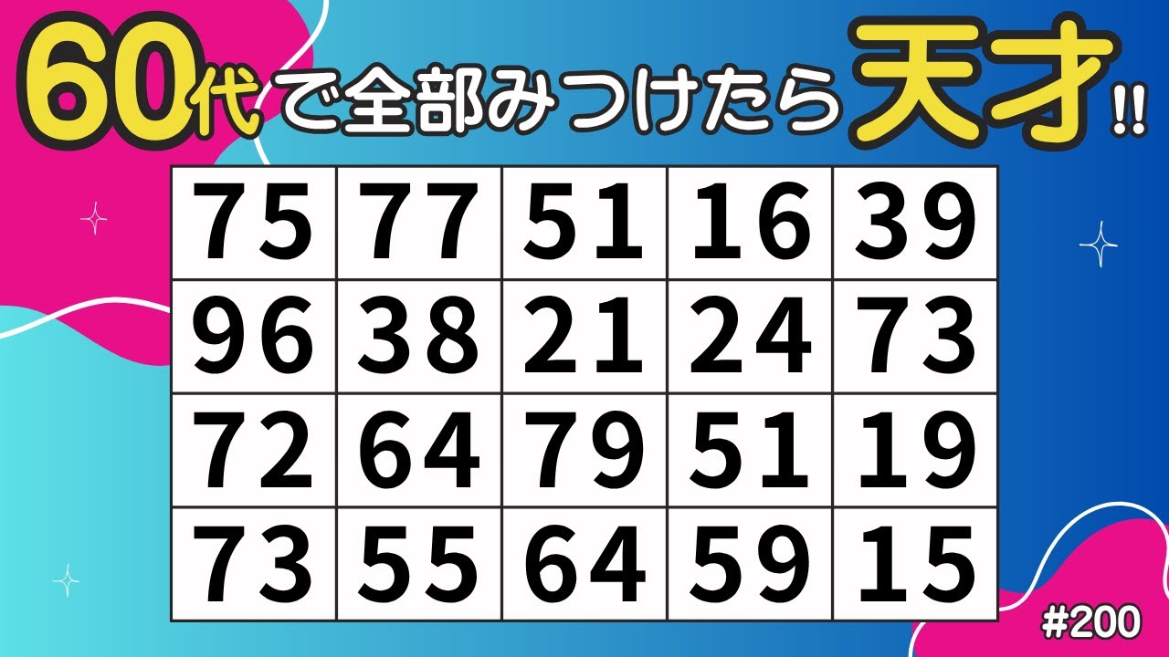【数字をさがせ】同じ数字を3組見つけよう｜毎日できる簡単脳活クイズ10問｜高齢者にもおすすめ！ #200