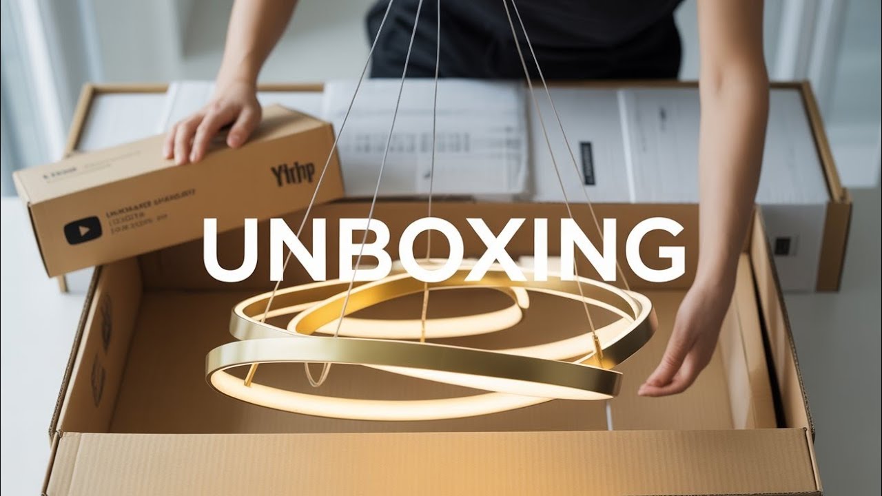 Modern Gold Pendant Light. 47 inches Dimmable Gold Chandelier. Ceiling, Hanging. Unboxing 