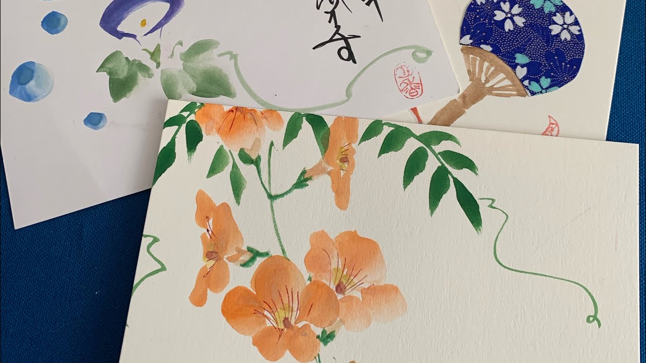 【一筆画初心者用】暑中見舞い状　ほのぼの一筆画65