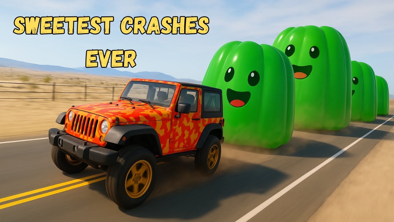 Be careful there are giant jellies on the road | Beamng Sweet Crashes