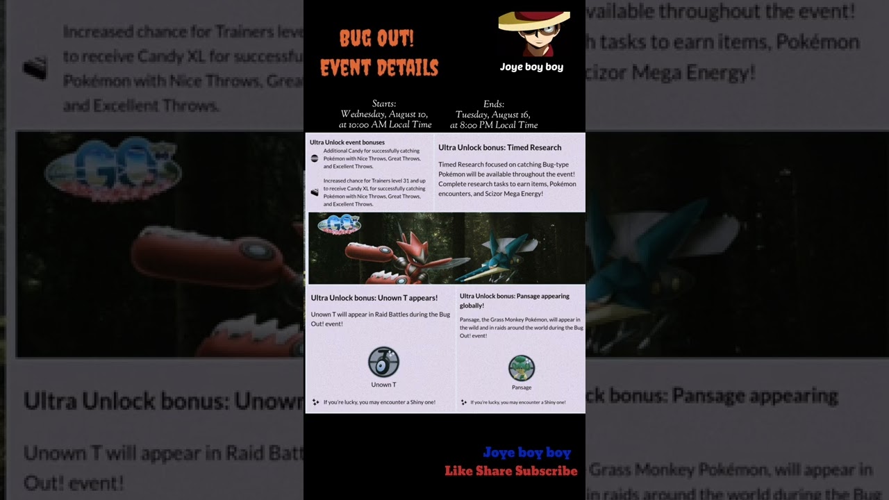 Bug Out ! Event | Pokemon go | Bug Out event details
