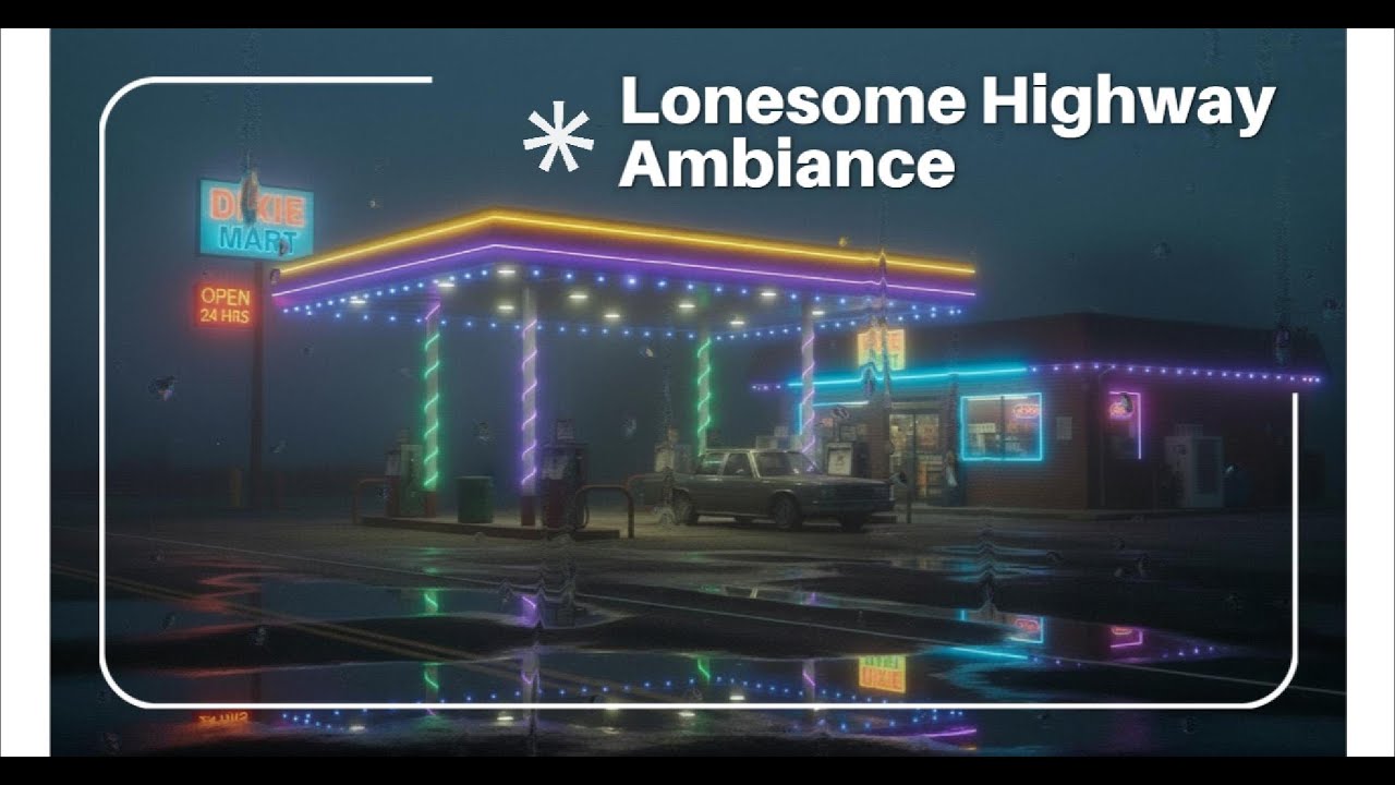 Rainy Gas Station Lost Highway Ambience • 1 Hour Lofi Vibes for Sleep, Study & Chill