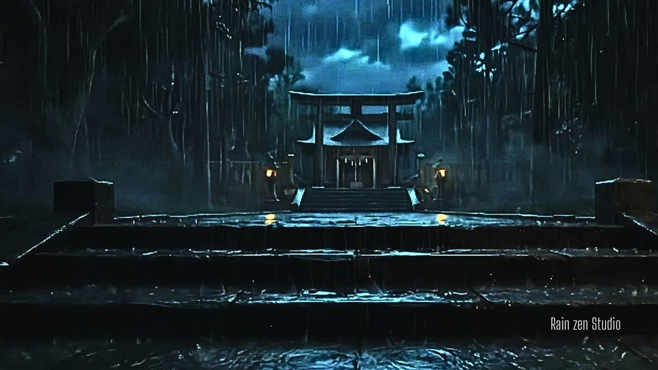 🌧️ 8 Hours Heavy Rain Dark Shrine Steps | Deep Sleep No Music