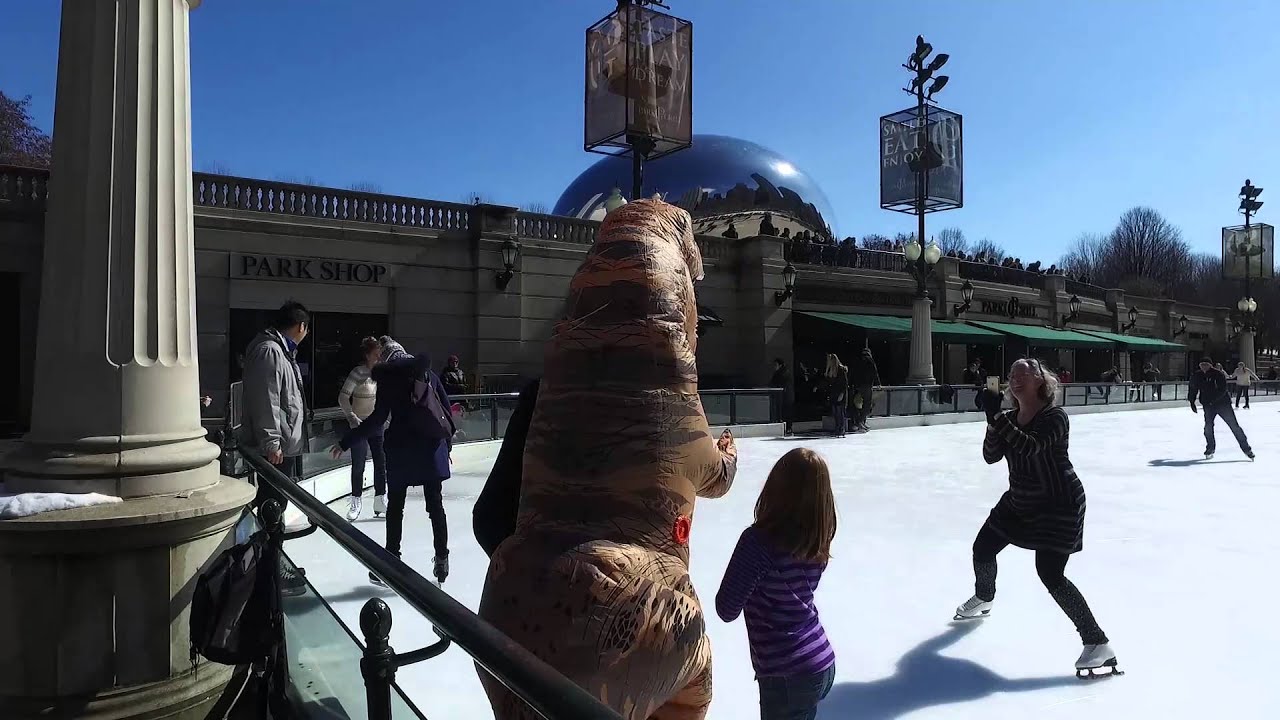 Chicago T-Rex ice skates in Millennium Park
