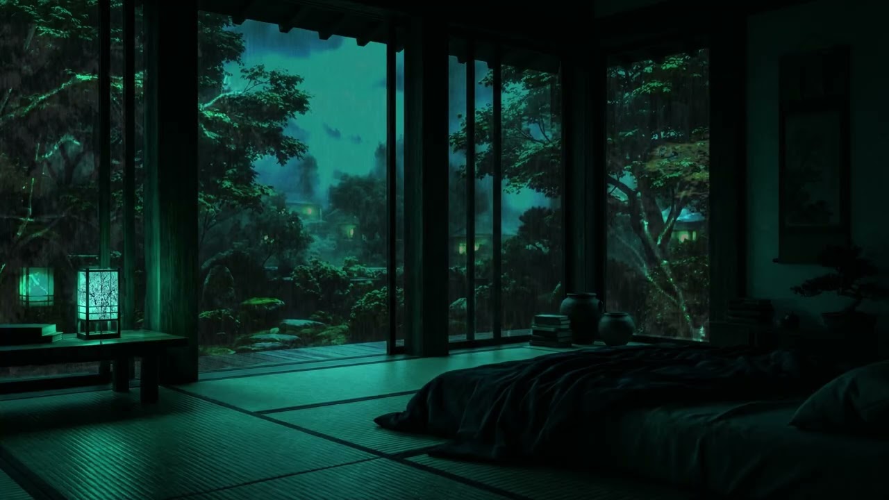 Gentle Rain at a Peaceful Japanese House 🌧 | Relaxing Night Bedroom Ambience for Sleep