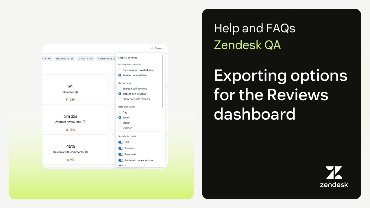 Exporting options for the Reviews dashboard