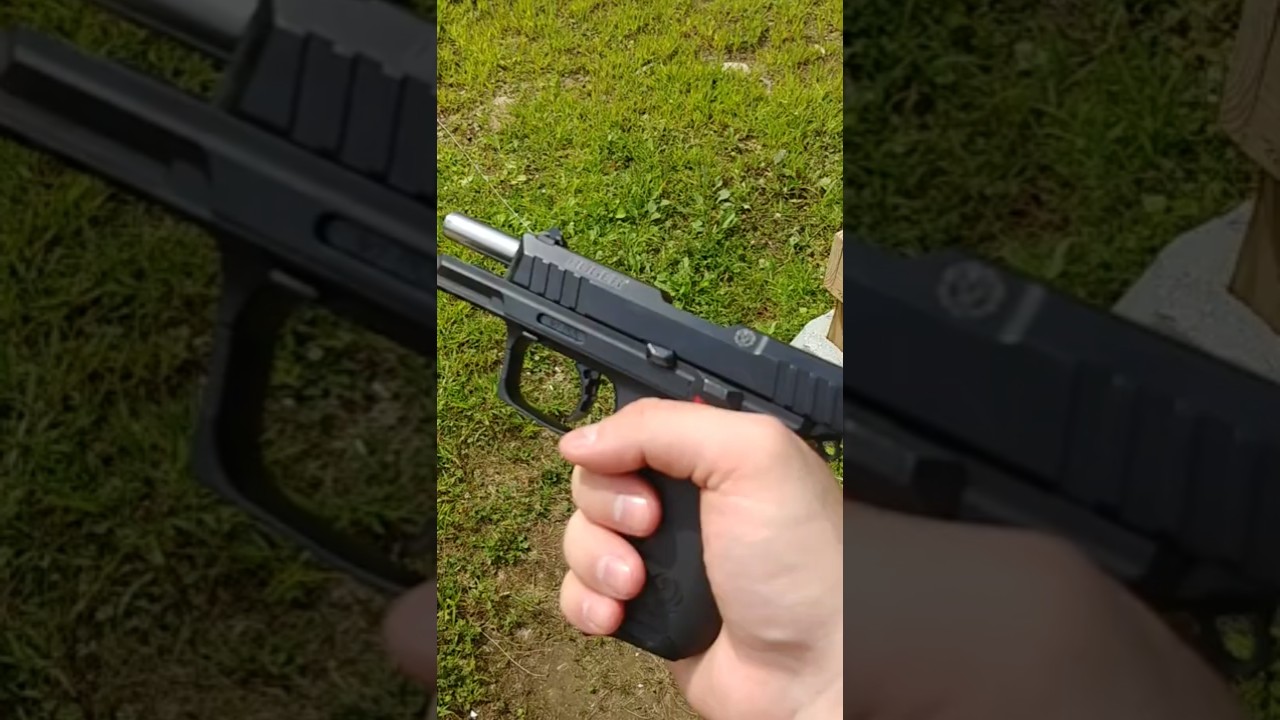 Ruger SR22 Pistol .22 LR at the range (close up)